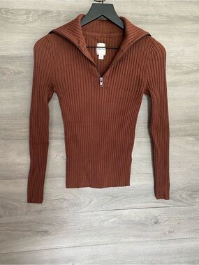 Anthropologie Maeve Fitted Half Zip Sweater